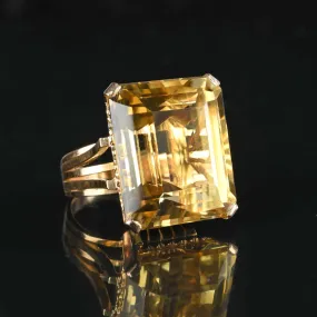 Retro 42 Carat Citrine Cocktail Ring in 14K Gold