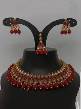 Reverse Ad Colored Stone Choker Earring And Teeka Set