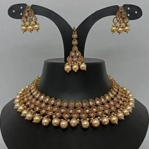 Reverse Ad Colored Stone Choker Earring And Teeka Set