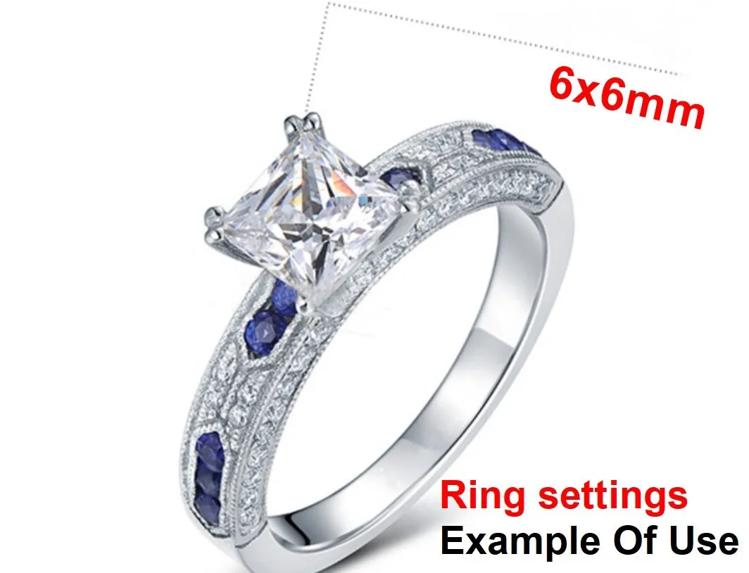 Ring Setting Blank 6mm 1pc 925 Sterling Silver CZ Semi Mount for 1 Square Shape Faceted Stone 4 Prongs Love Theme Wholesale Available