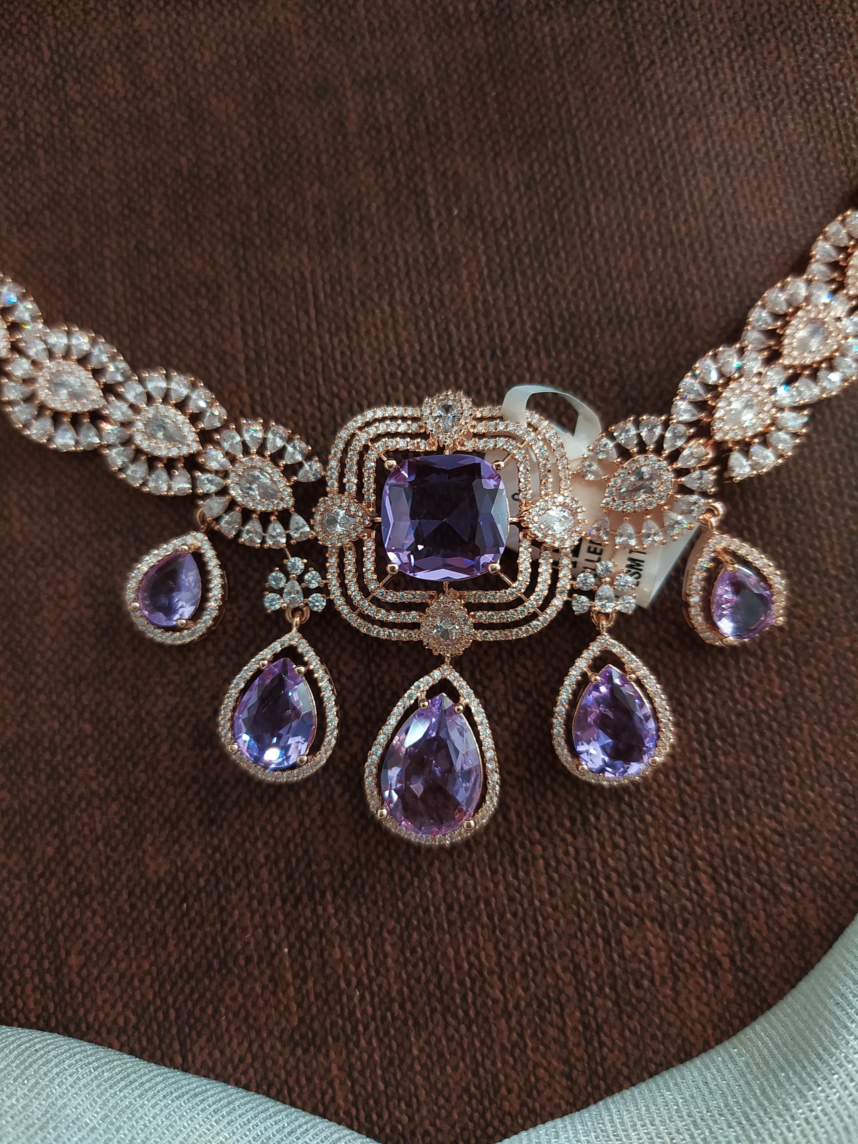 Rose-Gold Short Necklace Set with Zircon/AD Stones