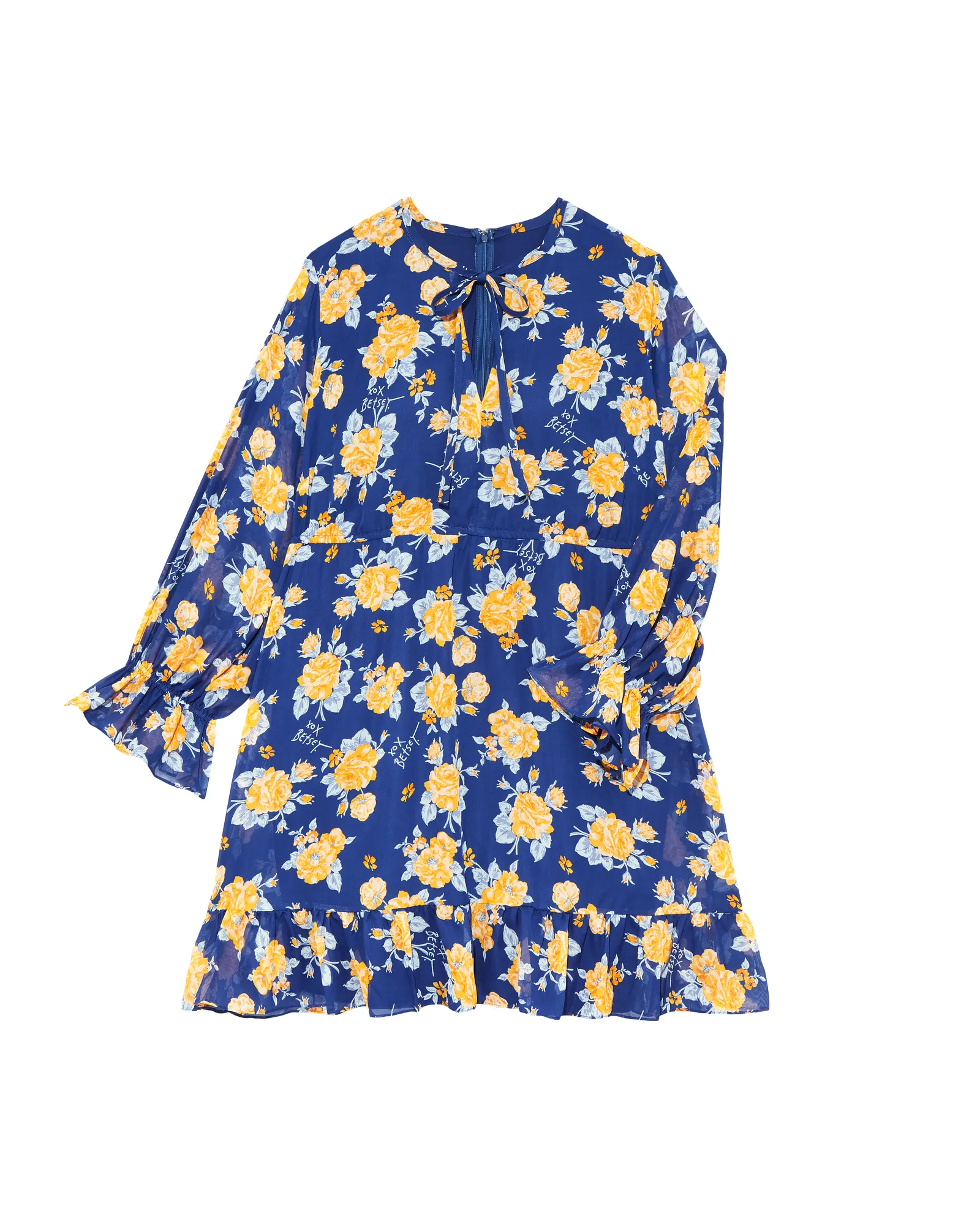 Rosemont Chiffon Long Sleeve Dress | Navy / Yellow