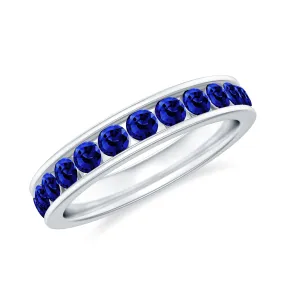 Round Created Blue Sapphire Full Eternity Ring in Channel Setting