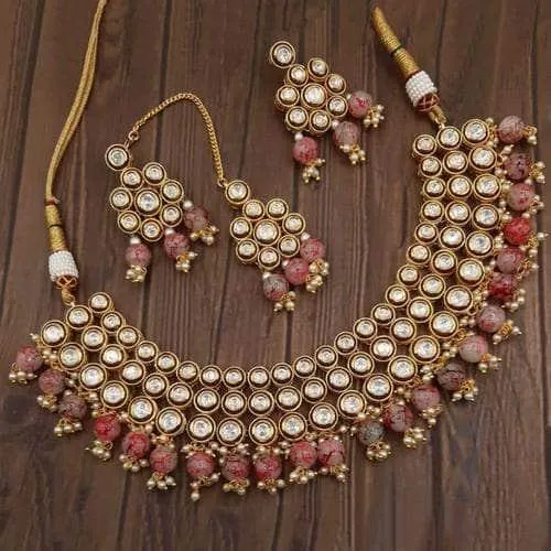 Round Meena Kundan Choker Necklace Set