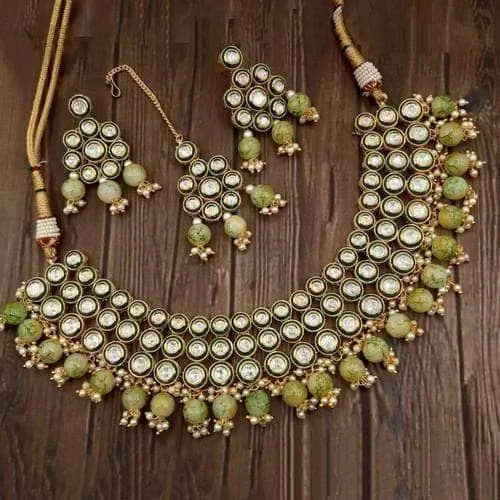 Round Meena Kundan Choker Necklace Set