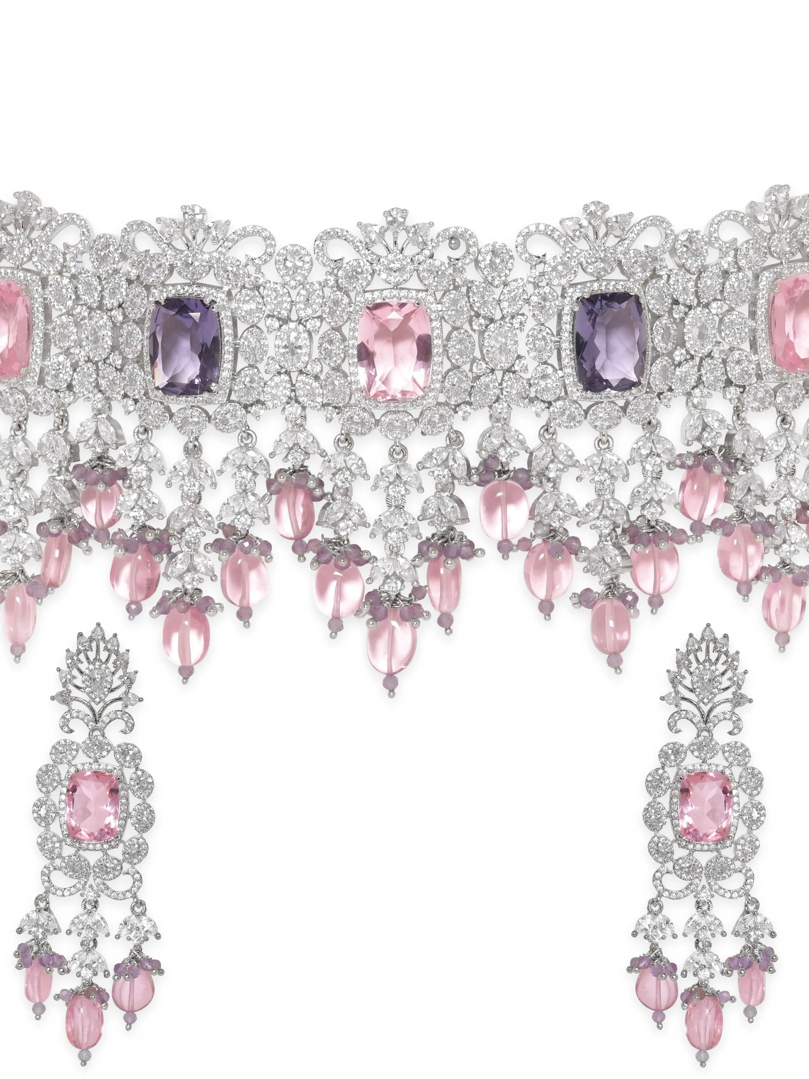 Rubans Enchanting Harmony Pink & Purple AD Choker Set