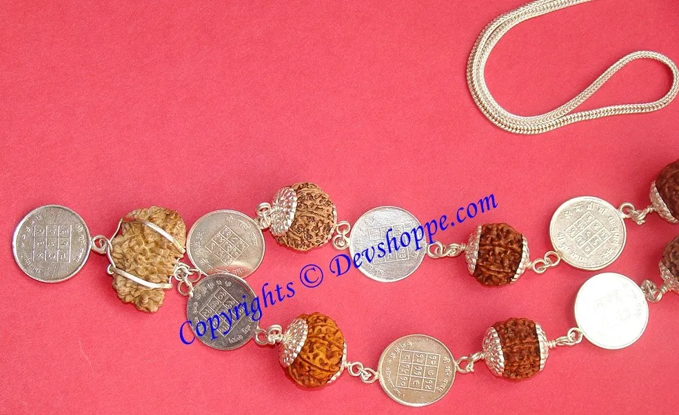 Rudraksha Navagraha mala with 1-9 Faced Rudrakshas and Yantras of all nine planets