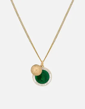 Saint Christopher Surf Necklace, Gold/Emerald Green/White