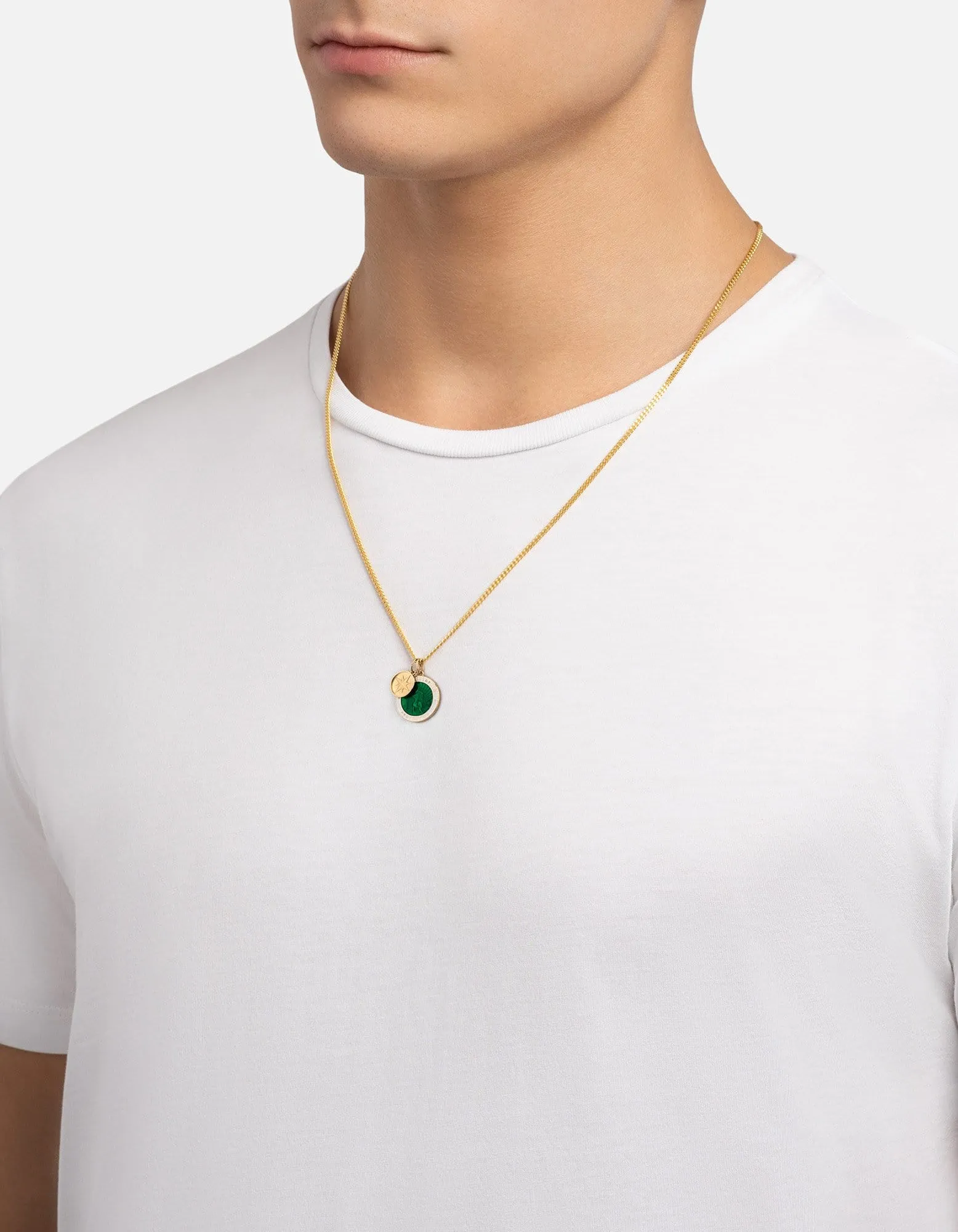 Saint Christopher Surf Necklace, Gold/Emerald Green/White