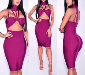 Sexy cutout choker neck bandage dress