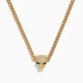 Signature 14K Yellow Gold Diamond and Emerald Panther Necklace