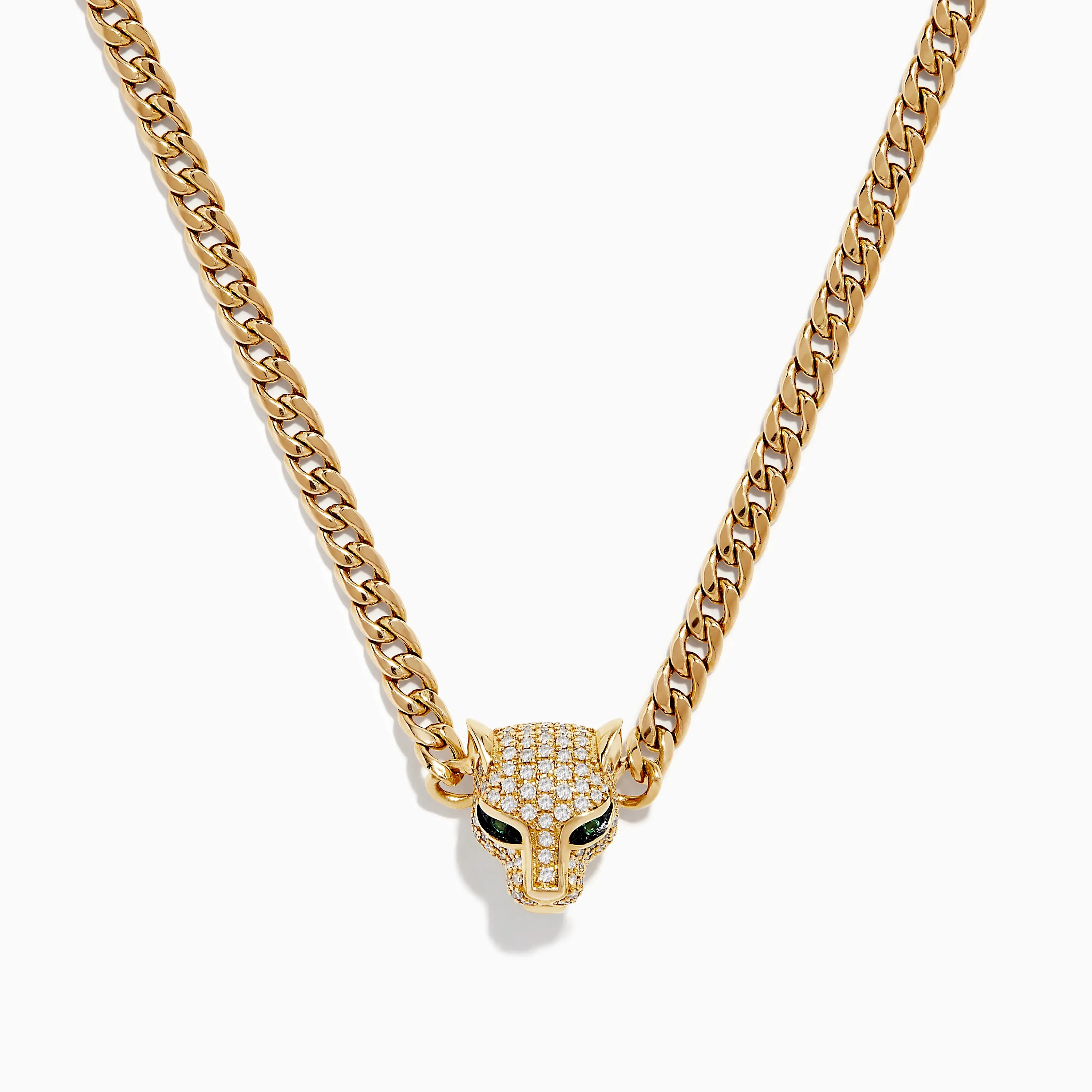 Signature 14K Yellow Gold Diamond and Emerald Panther Necklace