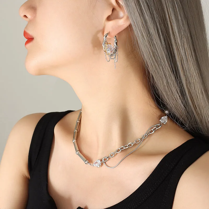 Silver Color Personality Fashion Necklace Earring Set