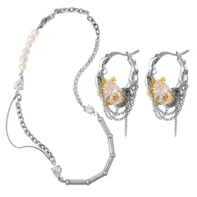 Silver Color Personality Fashion Necklace Earring Set