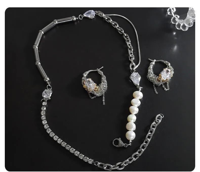 Silver Color Personality Fashion Necklace Earring Set