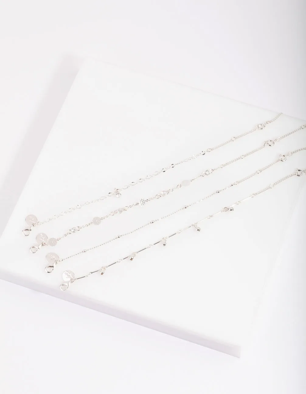 Silver Cubic Zirconia Drop Anklet Bracelet Pack