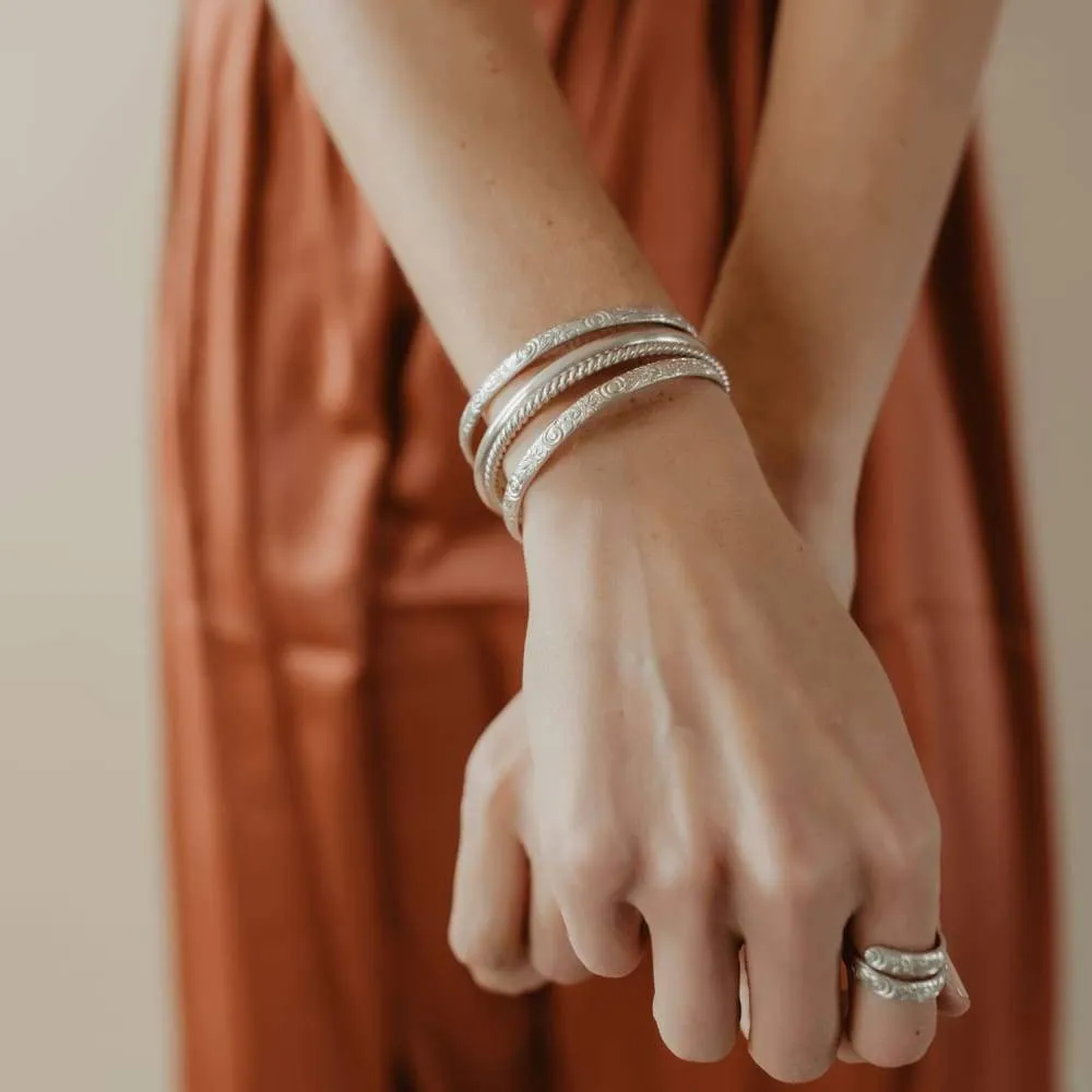 Silver Floral Personalized Women's Bangle