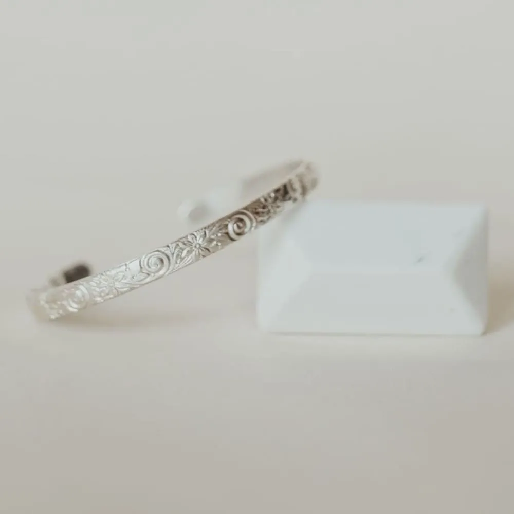 Silver Floral Personalized Women's Bangle