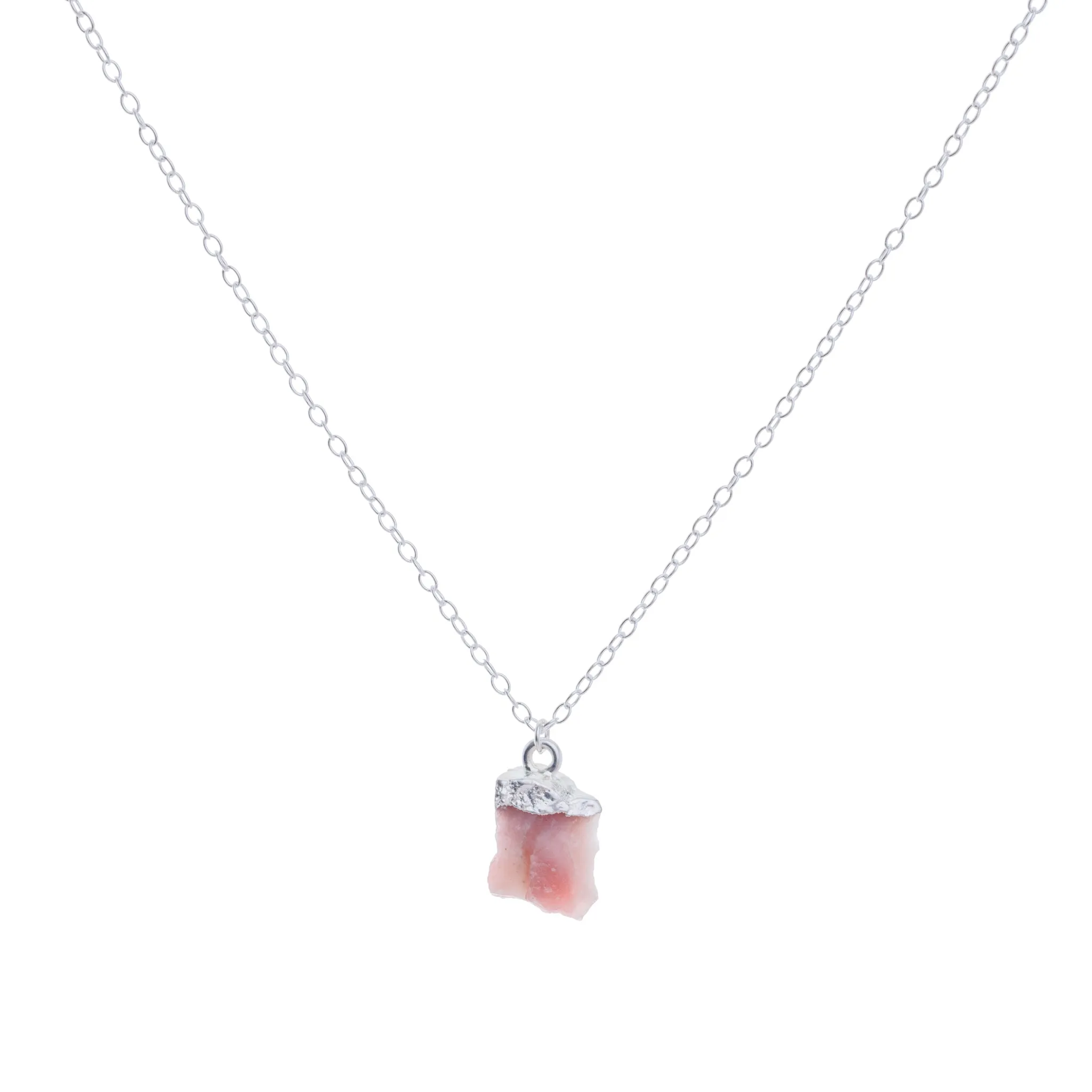 Silver Pink Opal Raw Crystal Necklace