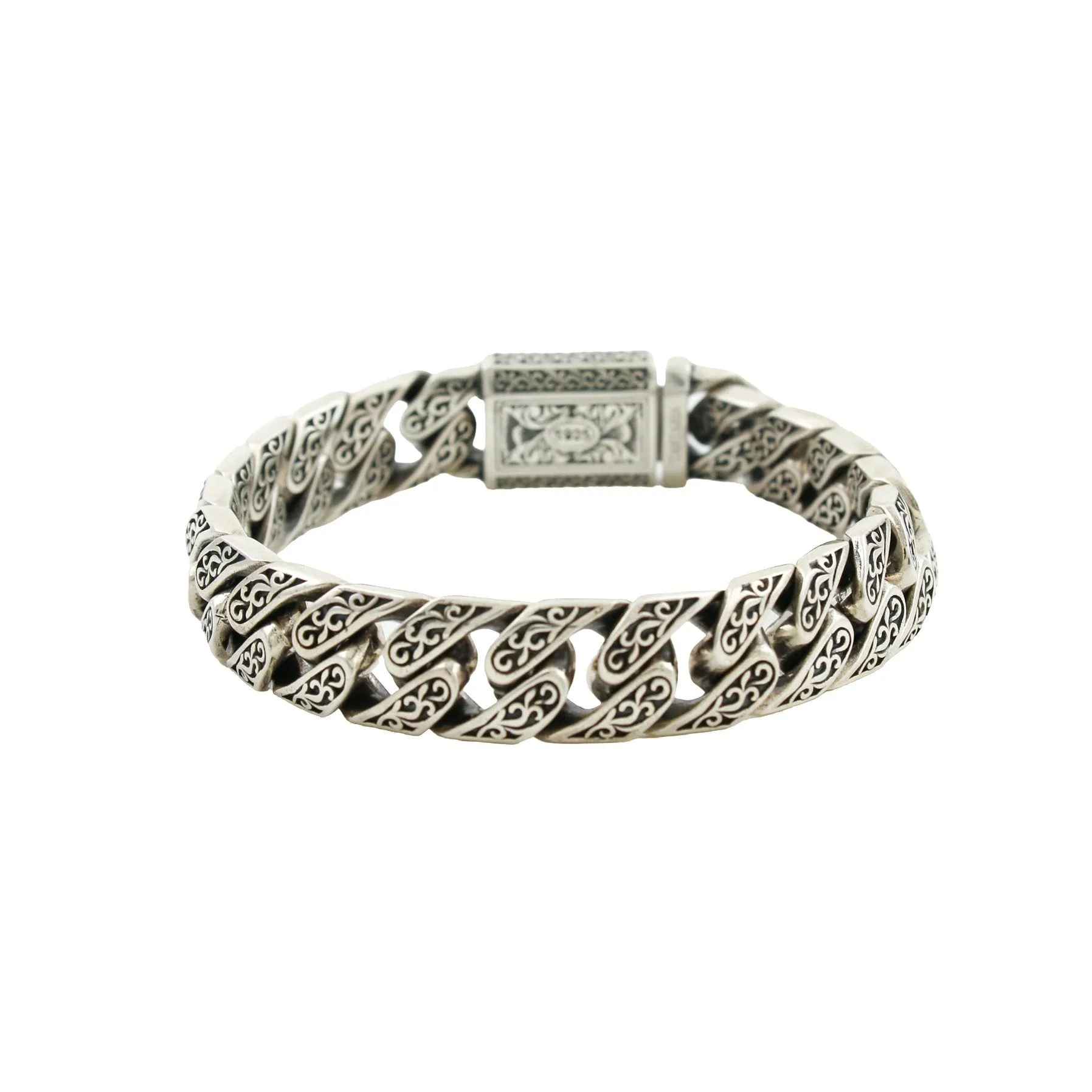 Silver "Acanthus" Miami Link Chain Bracelet