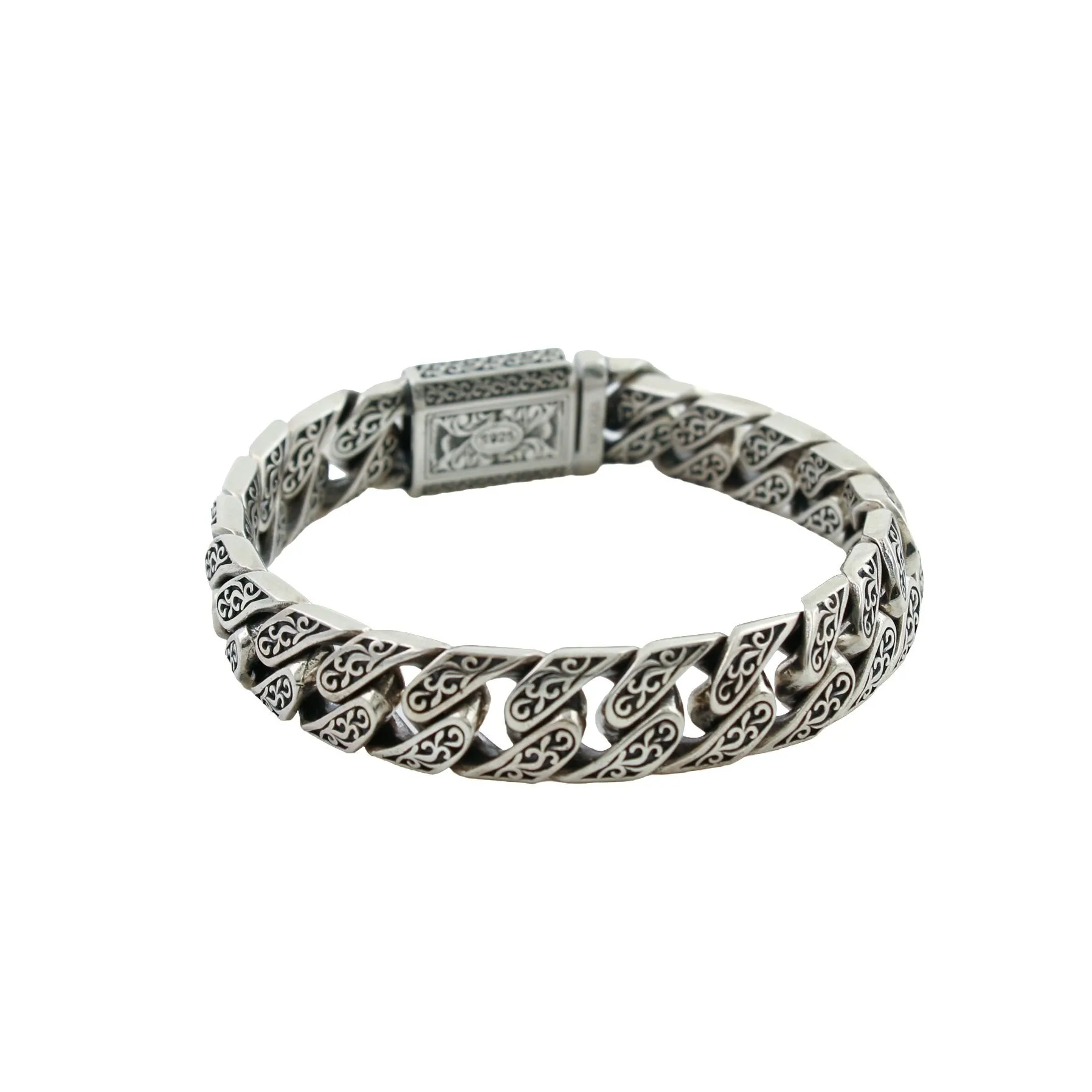 Silver "Acanthus" Miami Link Chain Bracelet