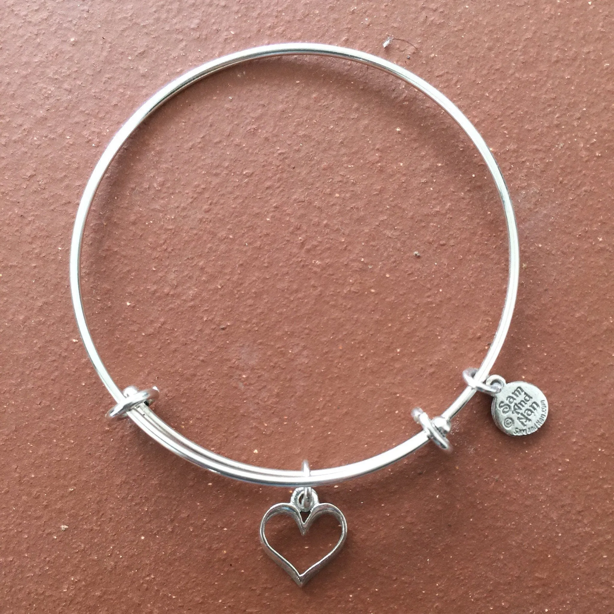 Silver Tubular Charm Heart Bangle Bracelet