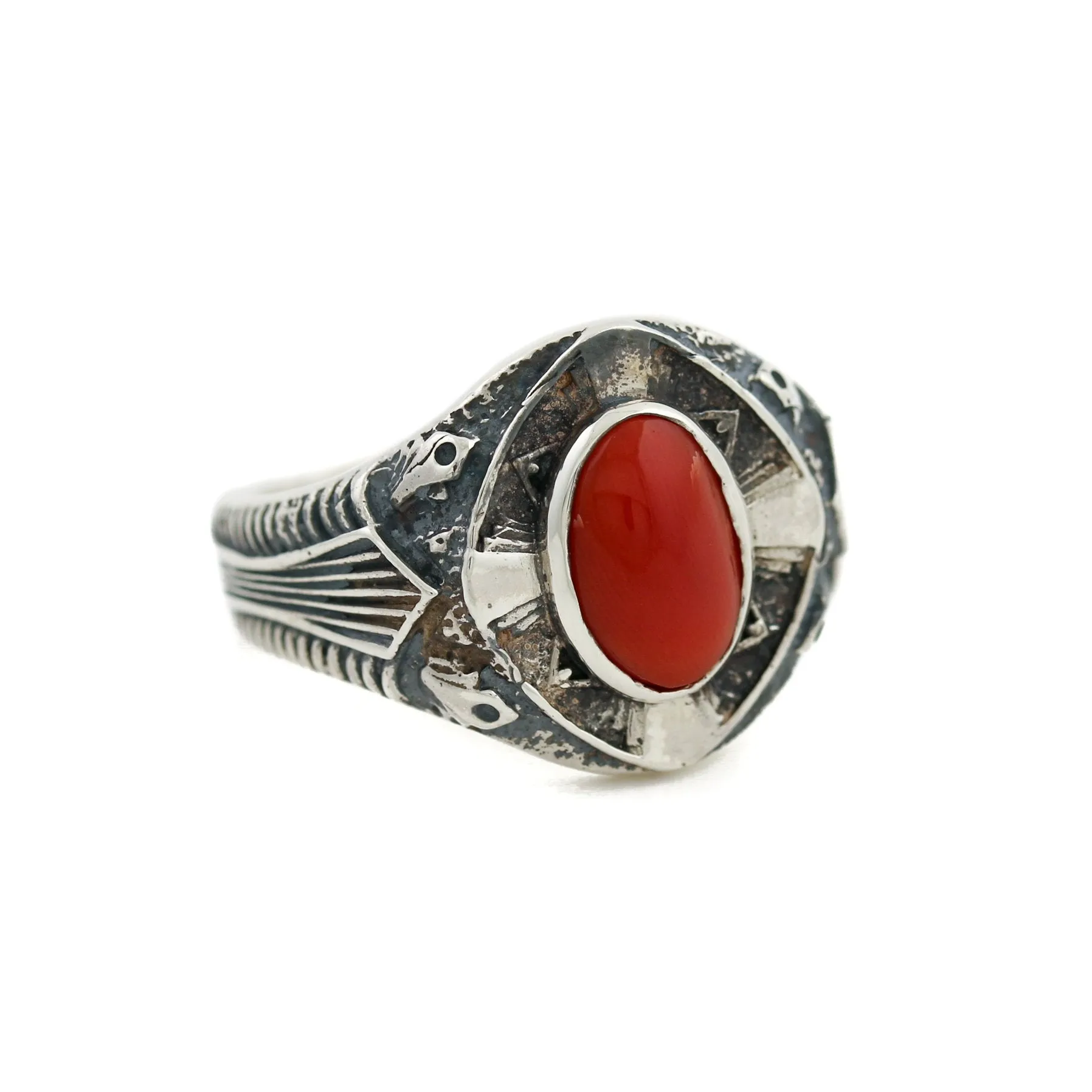 Silver x Red Coral "St. Augustine" Ring