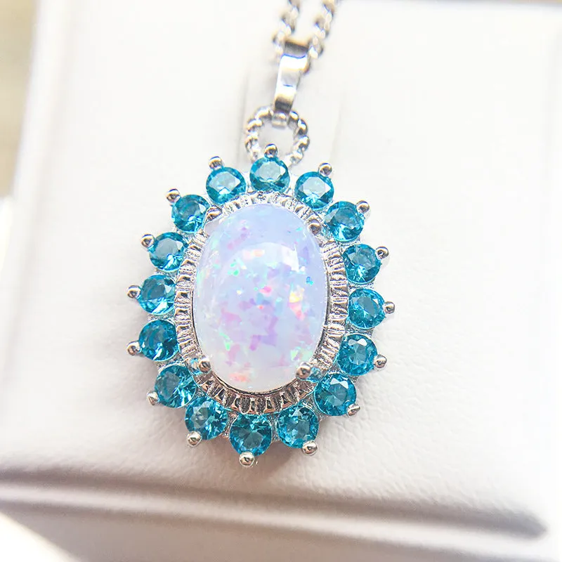 Six-claw Opal Necklace Opal Pendant Clavicle Chain