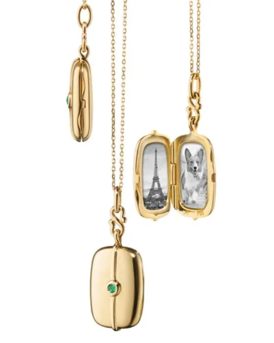 Slim Skye Gold Locket Necklace with Emerald