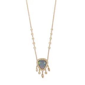 SMALL PAVE OPAL TRILLION   MARQUISE AND ROUND DIAMOND SHAKER NECKLACE