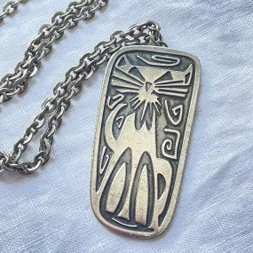 SOLD Vintage Modernist Jergen Jensen Cat Pendant Necklace, Denmark