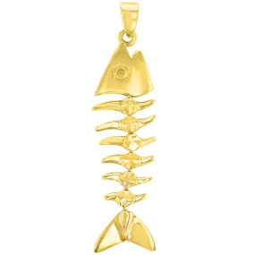 Solid 14K Yellow Gold Fishbones Pendant