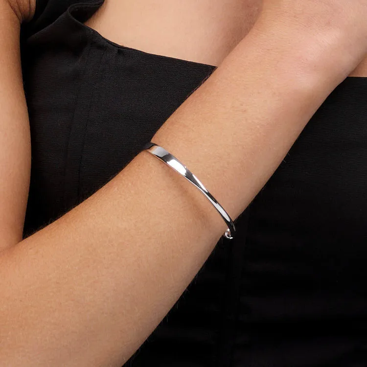 Solid Torque 925 Sterling Silver Bar Bangle, Unisex Silver Bangle