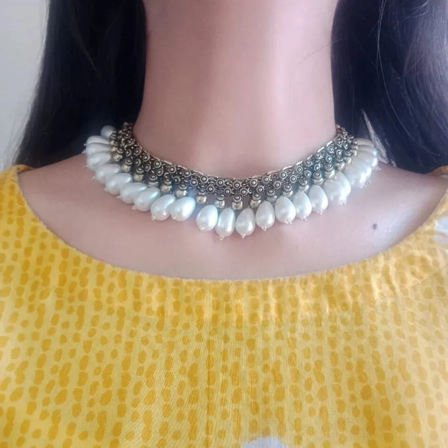 Statement Collar Choker Necklace With Pearls