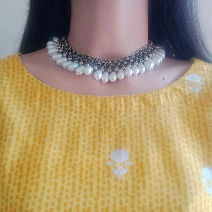 Statement Collar Choker Necklace With Pearls