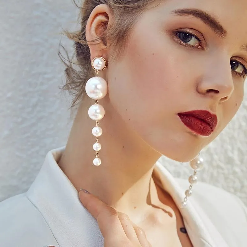 Statement Multiple Pearls Long Dangle Earrings Jewelry Vintage Gorgeous Wedding Chandelier Earrings for Women Best Gifts