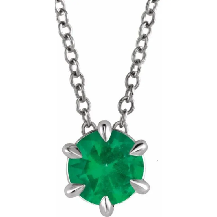 Sterling Silver 4 mm Lab-Grown Emerald Solitaire 16-18" Necklace