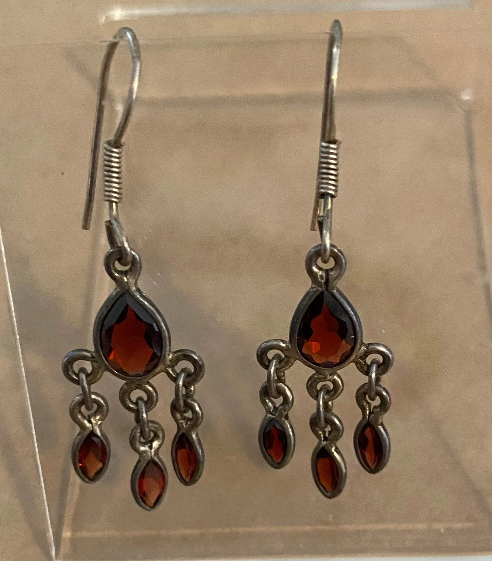 Sterling Silver 925 Bezel Stone Chandelier French Wire Earrings