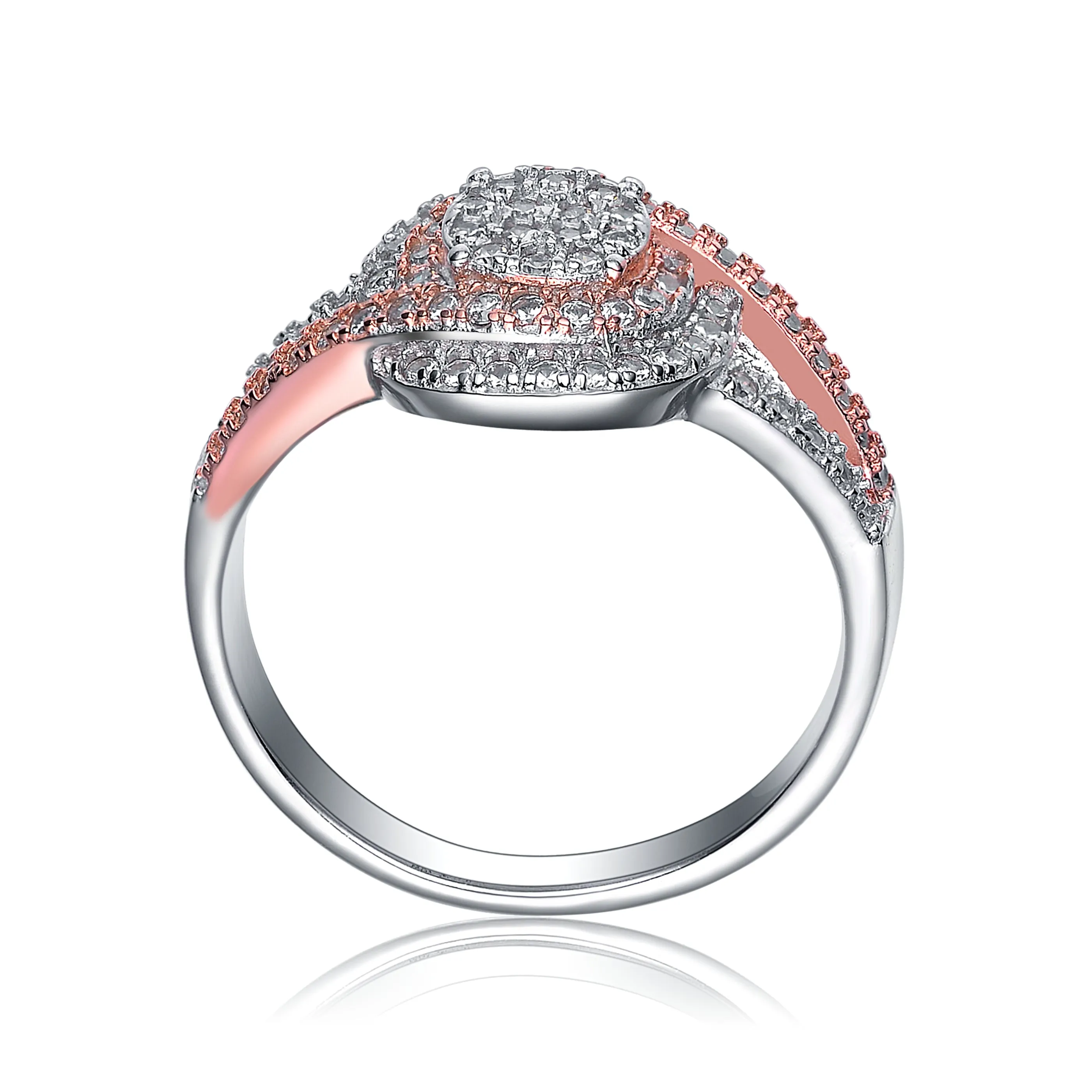 Sterling Silver and Rose Gold Overlay Cubic Zirconia Pave Ring