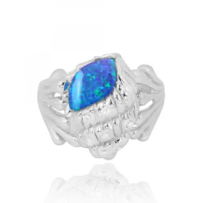 Sterling Silver Conch Shell Ring with Blue Opal