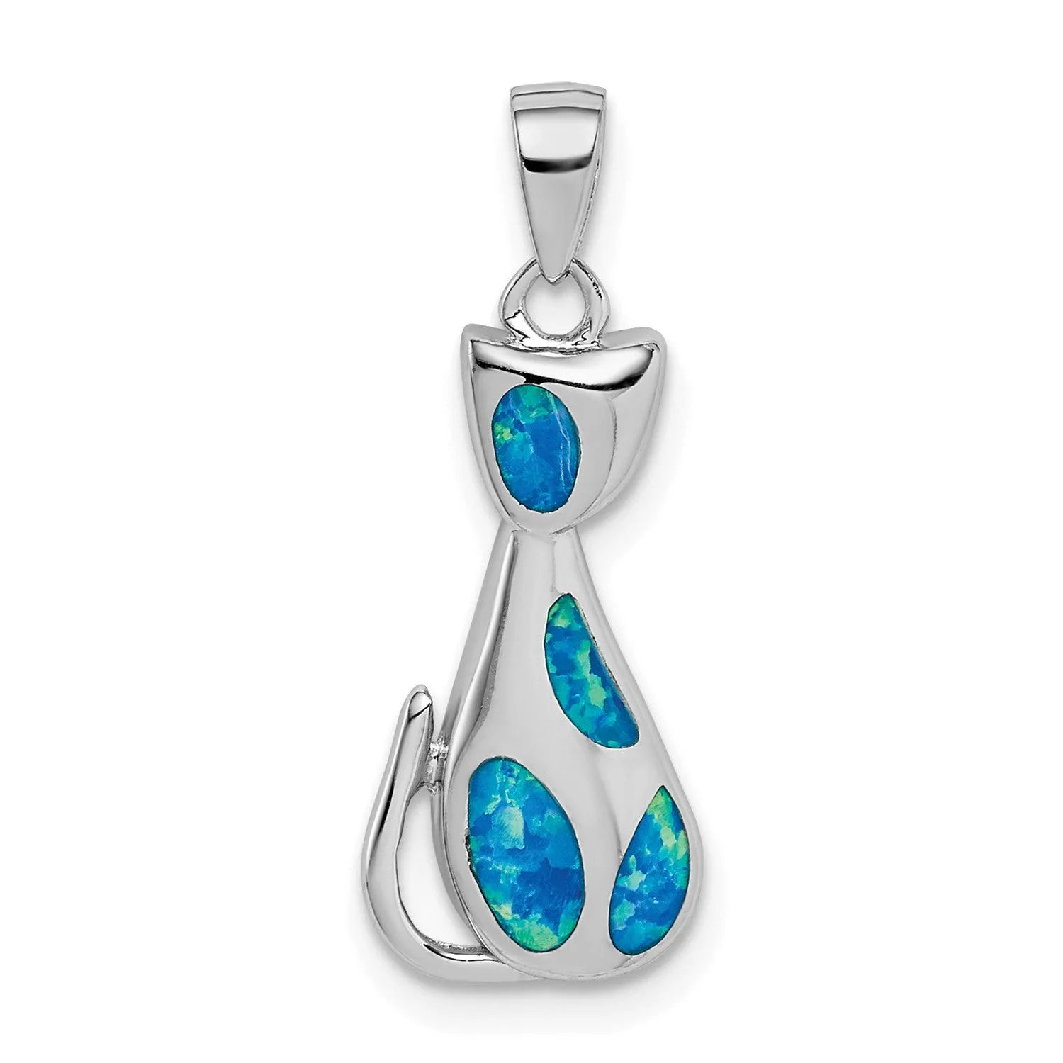 Sterling Silver Created Opal Cat Charm. Chain not Included