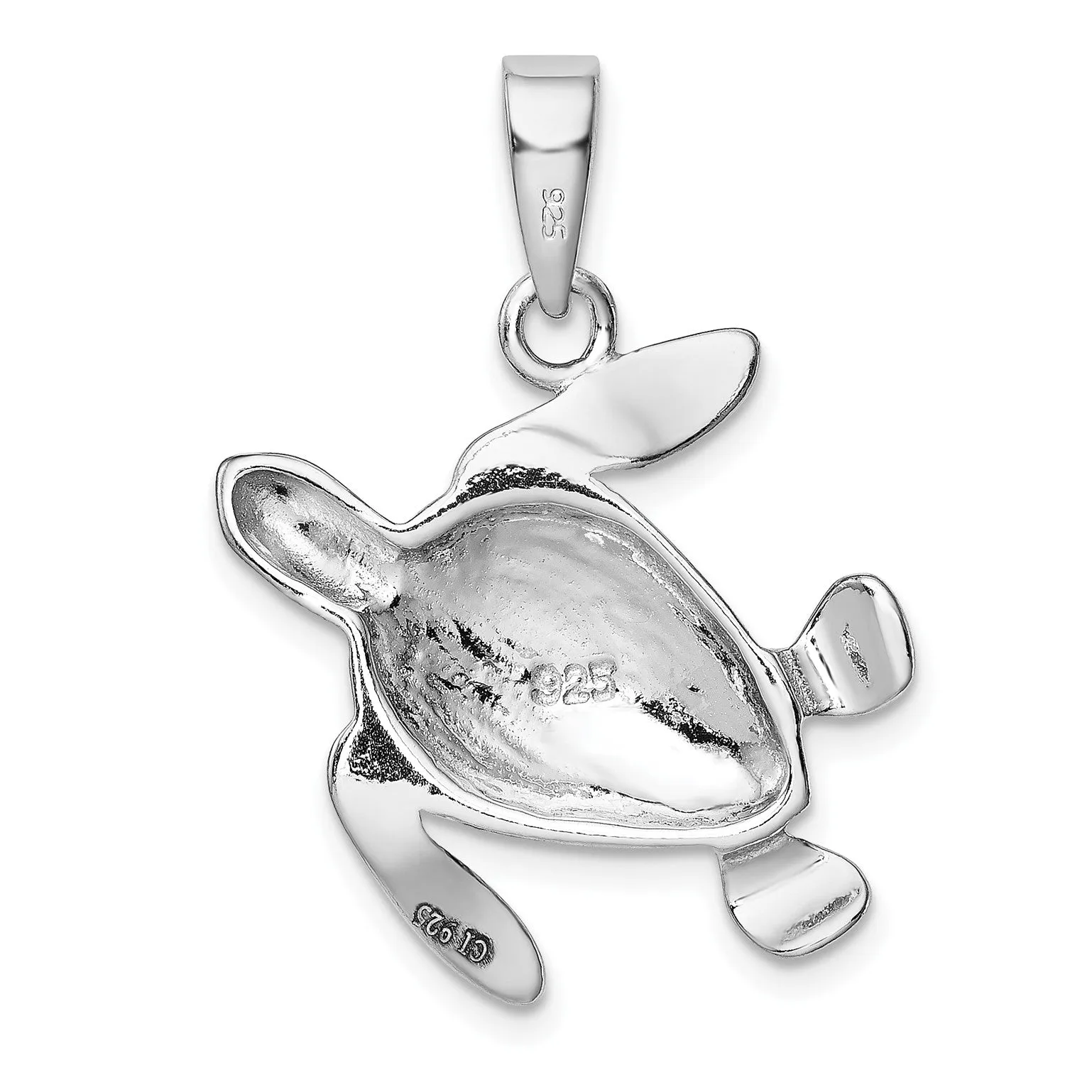 Sterling Silver Created Opal Inlay Turtle Pendant. Chain Not Included