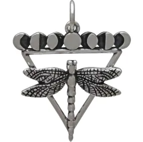 Sterling Silver Dragonfly Charm with Moon Phases