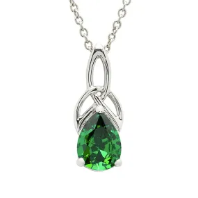 Sterling Silver Emerald Cubic Zirconia Trinity Knot Necklace