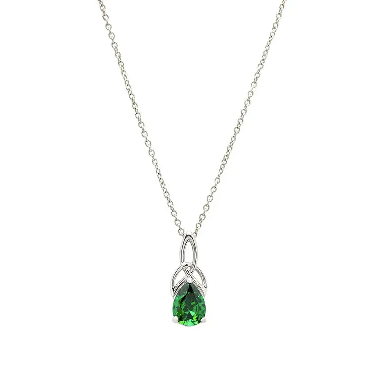 Sterling Silver Emerald Cubic Zirconia Trinity Knot Necklace