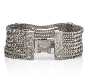 Sterling Silver Rhodium Bracelet with 7 Rows and Filigree Spacers