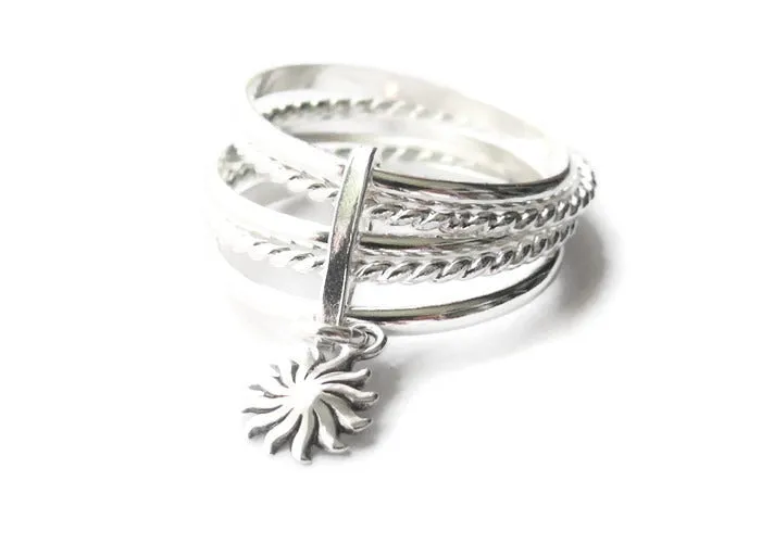 Sterling Silver Sunburst Charm Ring