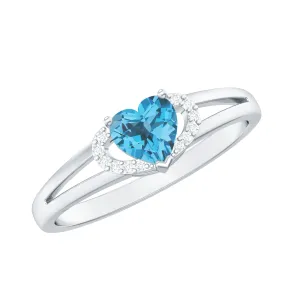 Swiss Blue Topaz Promise Ring With Diamond