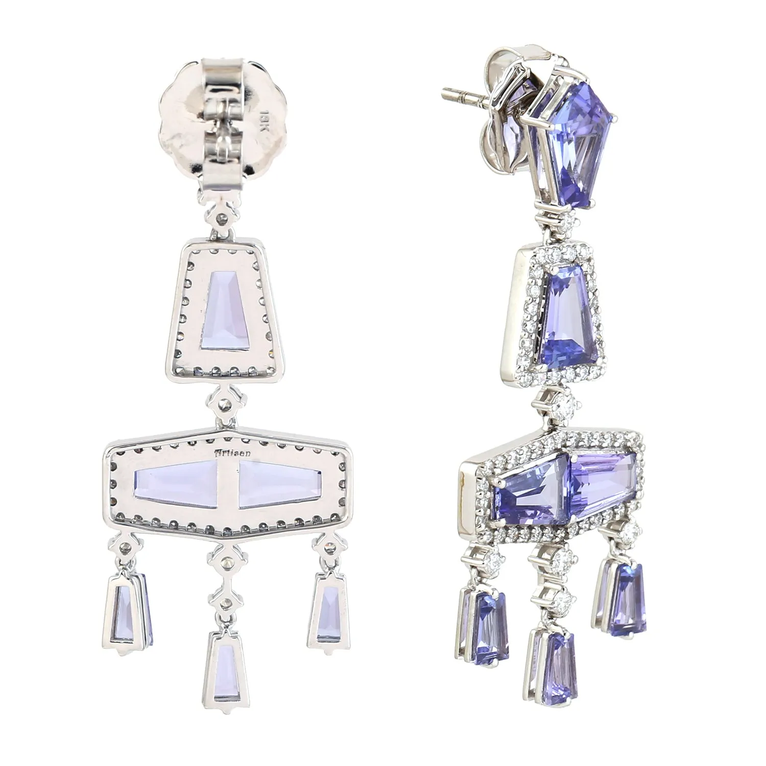 Tanzanite December Birthstone Pave Diamond Chandelier Earrings In 18k White Gold