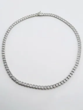 Tennis Necklace 925 Sterling Silver Bezel Emerald Cut Cubic Zirconia Simulated Diamonds Nickell Free Fine Jewelry